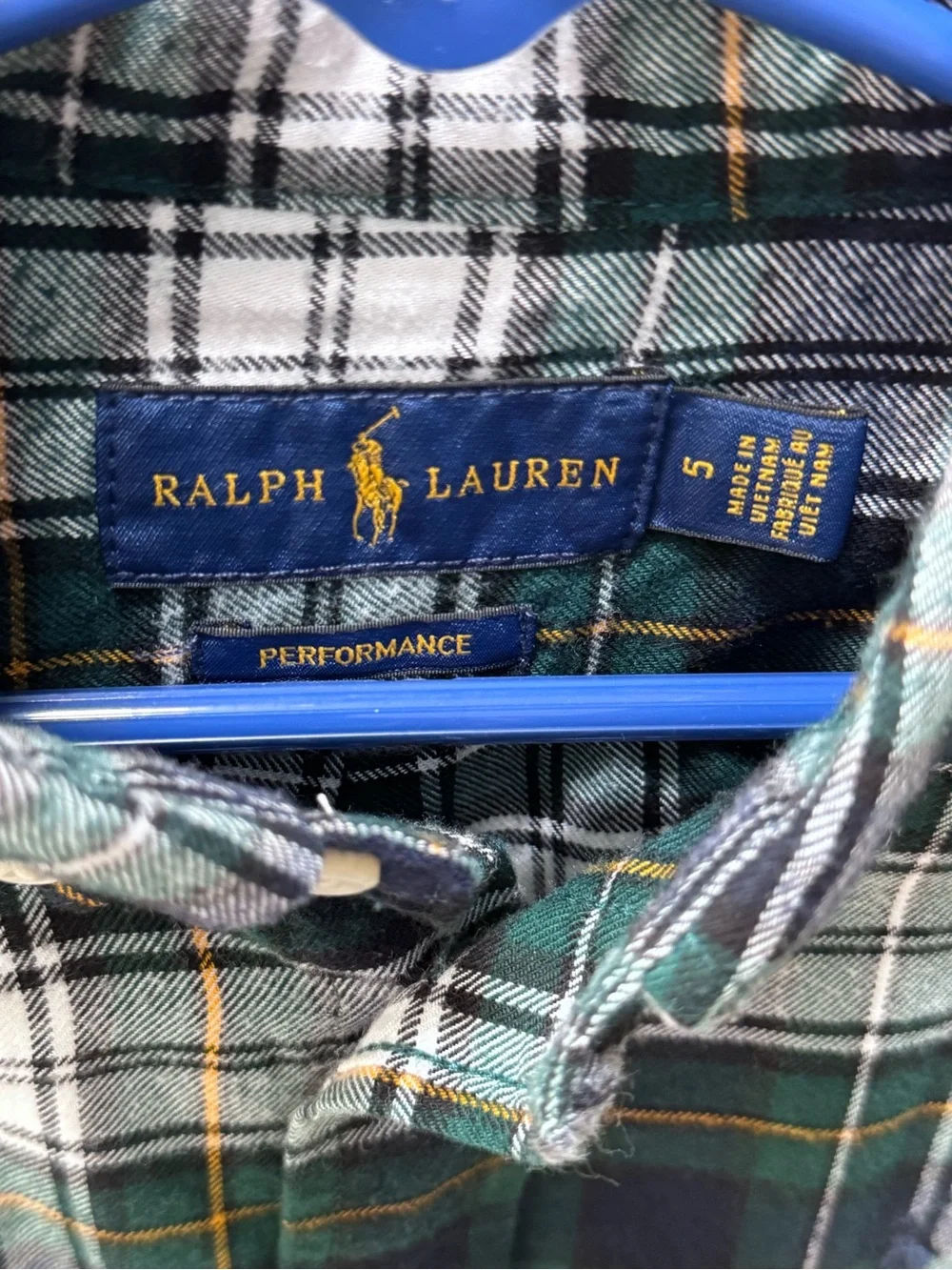Ralph Lauren Green Navy White Plaid Button-Up Performance Shirt